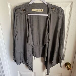 Anthropologie Daughters of the Liberation Gray Linen Blend Waterfall Jacket M